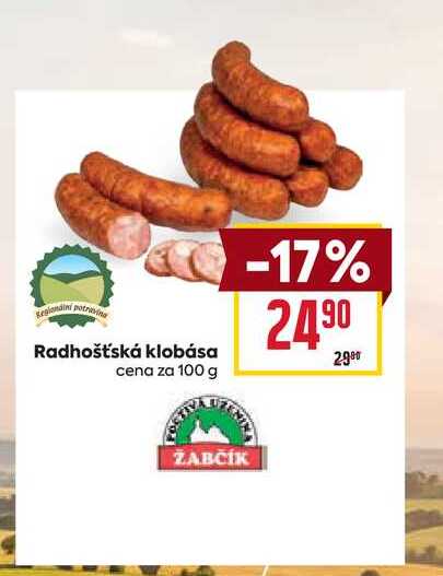 Radhošťská klobása cena za 100 g