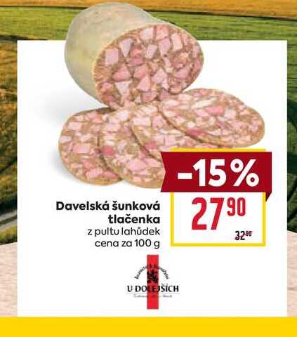 Davelská šunková tlačenka z pultu lahůdek cena za 100 g 