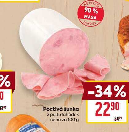 Poctivá šunka z pultu lahůdek cena za 100 g