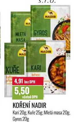 KOŘENÍ NADIR Kari 20g, Kuře 25g, Mletá masa 20g, Gyros 20g