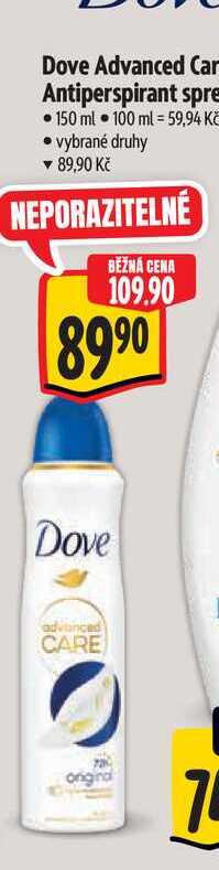 Dove Advanced Car Antiperspirant sprelj 150 