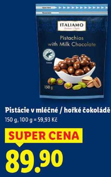 Pistácie v mléčné/hořké čokoládě, 150 g