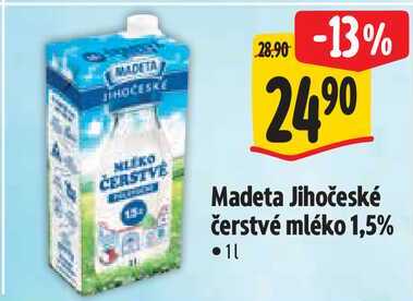 Madeta Jihočeské čerstvé mléko 1,5%, 1 l