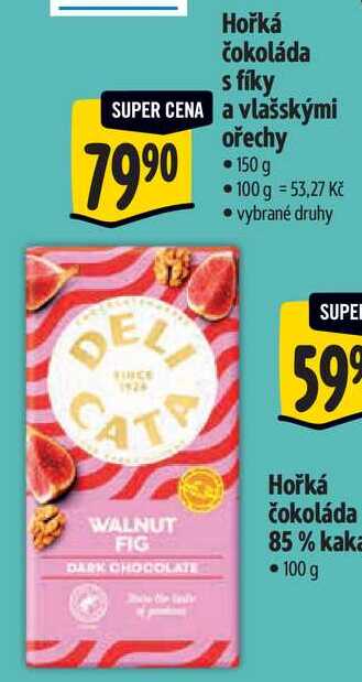 Hořká čokoláda s fíky a vlašskými ořechy, 150 g 