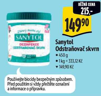 Sanytol Odstraňovač skvrn, 450 g