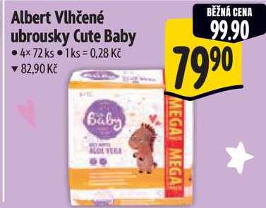 Albert Vlhčené ubrousky Cute Baby, 4x 72 ks