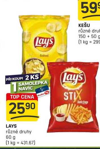 LAYS různé druhy 60 g 