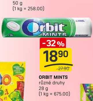 ORBIT MINTS různé druhy 28 g 