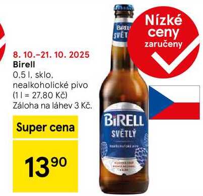 Birell Světlé pivo nealkoholické světlé sklo, 0,5l