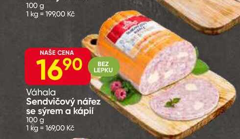 Sendvičový nářez se sýrem a kápií 100 g