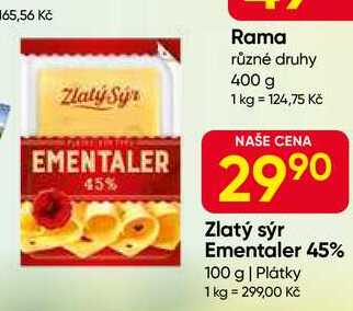 Zlatý sýr Ementaler 45% 100 g 