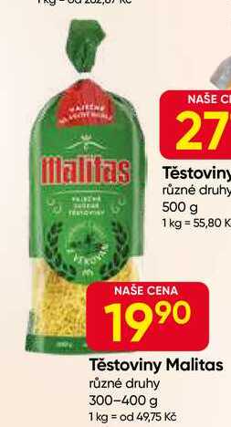 Malitas těstoviny různé druhy 300-400 g 