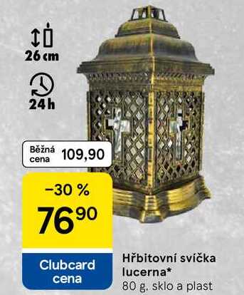 Hřbitovní svíčka lucerna, 80 g. sklo a plast 