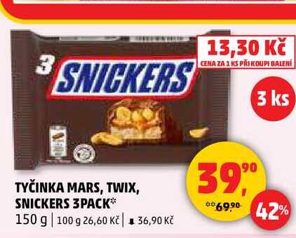 TYČINKA SNICKERS 3PACK, 150 g