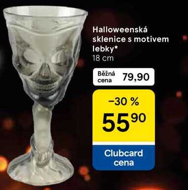 Halloweenská sklenice s motivem lebky, 18 cm 
