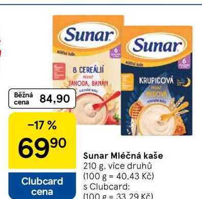 Sunar Mléčná kaše, 210 g, více druhů 