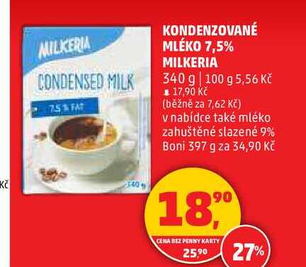 KONDENZOVANÉ MLÉKO 7,5% MILKERIA, 340 g