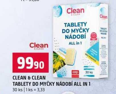 CLEAN & CLEAN TABLETY DO MYČKY NÁDOBÍ ALL IN 1 30 ks