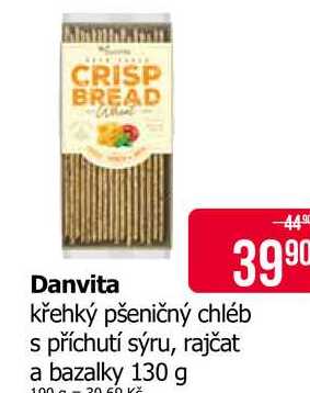 Danvita křehký pšeničný chléb s příchutí sýru, rajčat a bazalky 130 g 
