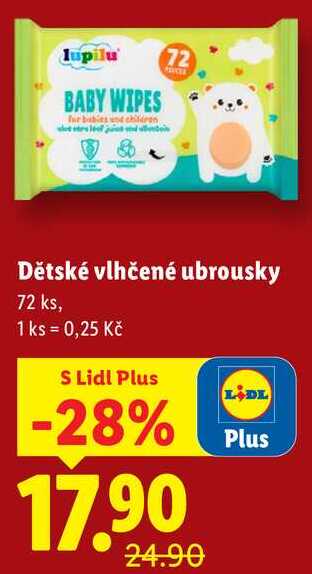 Dětské vlhčené ubrousky, 72 ks