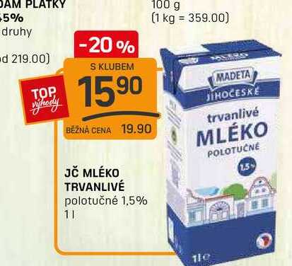 JČ MLÉKO TRVANLIVÉ polotučné 1,5% 1l
