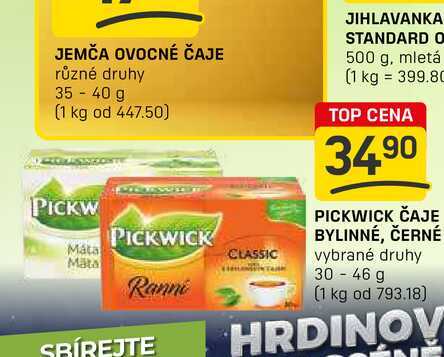 PICKWICK ČAJE BYLINNÉ, ČERNÉ vybrané druhy 30 - 46 g