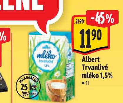   Albert Trvanlivé mléko 1,5% 1 l