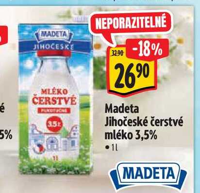  Madeta Jihočeské čerstvé mléko 3,5%  1 l
