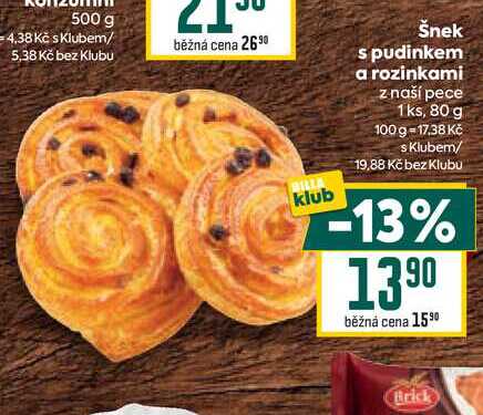 Šnek s pudinkem a rozinkami z naší pece 1ks, 80 g