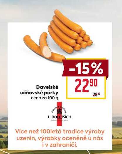 Davelské učňovské párky cena za 100 g