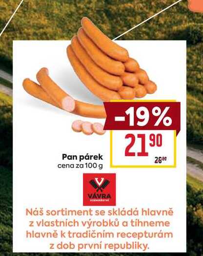 Pan párek cena za 100 g 
