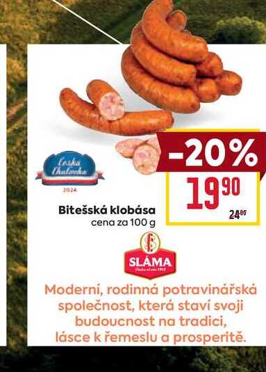 Bitešská klobása cena za 100 g 