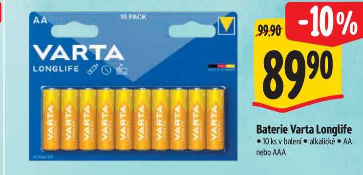 Baterie Varta Longlife, 10 ks
