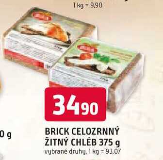 BRICK CELOZRNNÝ ŽITNÝ CHLEB 375 g