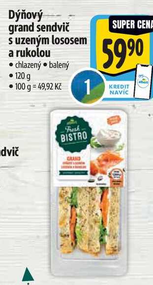 Dýňový grand sendvič s uzeným lososem a rukolou, 120 g