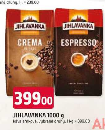 JIHLAVANKA 1000 g káva zrnková, vybrané druhy