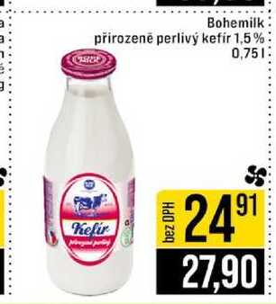 Bohemilk přirozeně perlivý kefír 1,5 % 0,75 l
