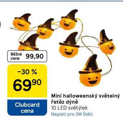 Mini halloweenský světelný řetěz dýně 10 LED světýlek 