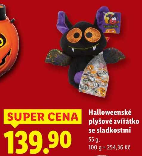 Halloweenské plyšové zvířátko se sladkostmi, 55 g