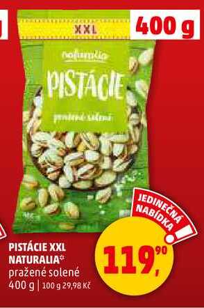 PISTÁCIE XXL NATURALIA pražené solené, 400 g 