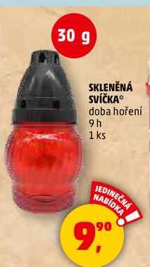 SKLENĚNÁ SVÍČKA doba hoření 9h, 1 ks
