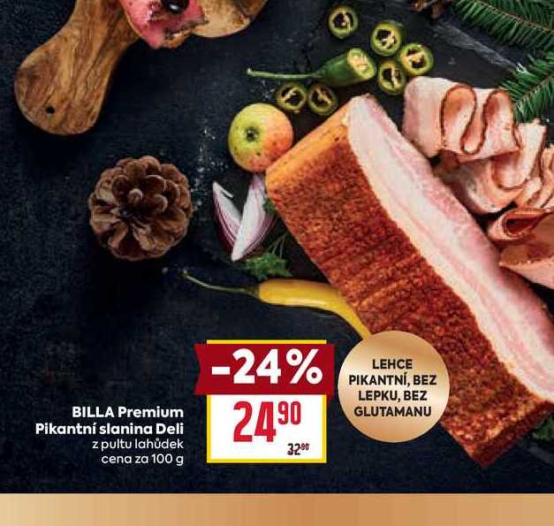 BILLA Premium Pikantní slanina Deli z pultu lahůdek cena za 100 g