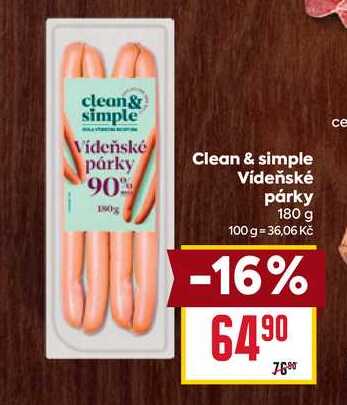 Clean & simple Vídeňské 180% párky 180 g