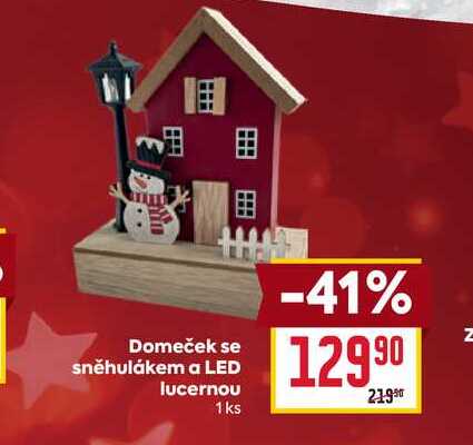 Domeček se sněhulákem a LED lucernou 1ks