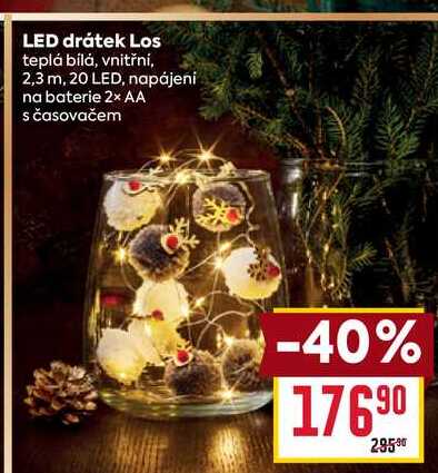 LED drátek Los teplá bílá, vnitřní, 2,3 m, 20 LED, napájeni na baterie 2x AA s časovačem
