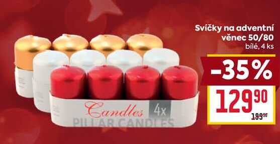 Svíčky na adventní věnec 50/80 bílé, 4 ks 