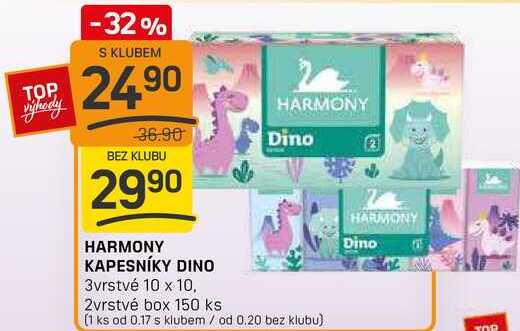 HARMONY KAPESNÍKY DINO 3vrstvé 10 x 10, 2vrstvé box 150 ks 