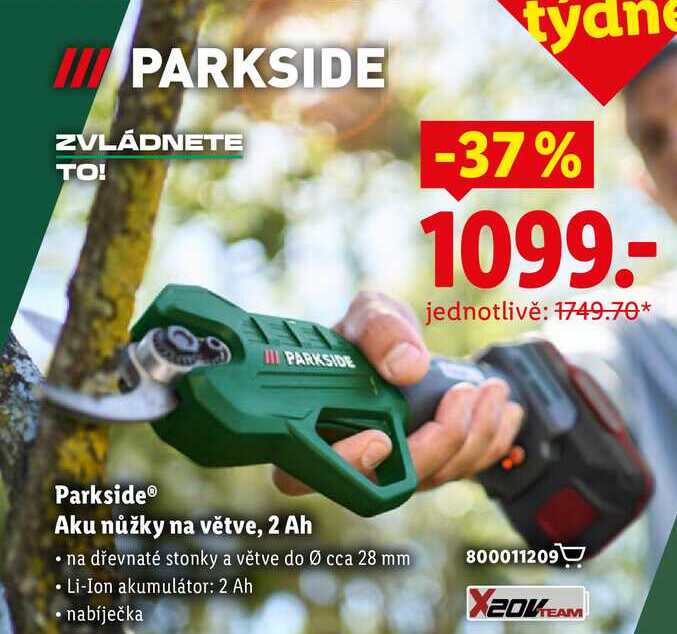 Parkside Aku nůžky na větve, 2 Ah 