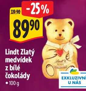 Lindt Zlatý medvídek z bílé čokolády, 100 g
