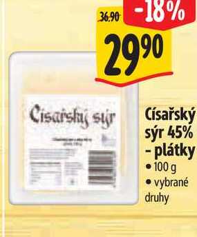 Císařský sýr 45% - plátky, 100 g